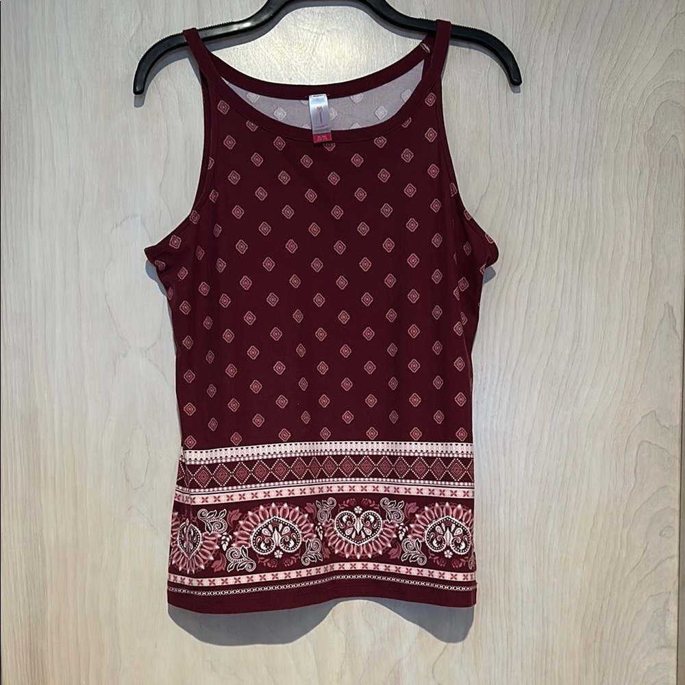 No Boundaries Burgundy  and white Patterned Tank Top